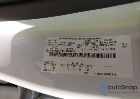 2019 Ford F-250 Xl z USA, uszkodzony, nr VIN 1FD7W2BT4KEC70432